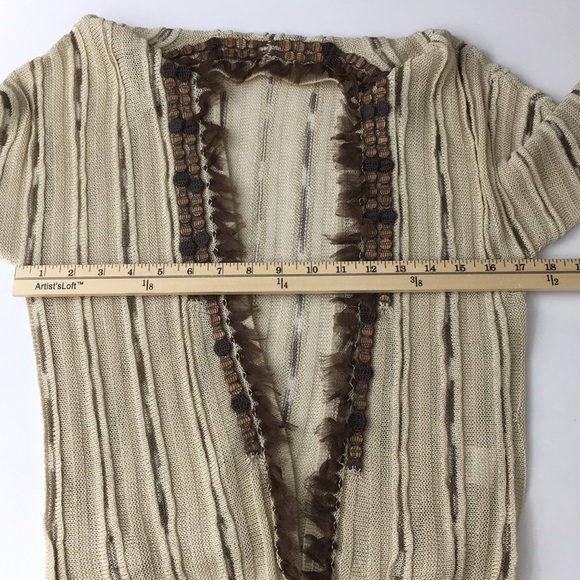 3/$20 Nic + Zoe Brown Fringed Beaded Cardigan Sweater Women’s Small Linen Blend - Picture 7 of 10